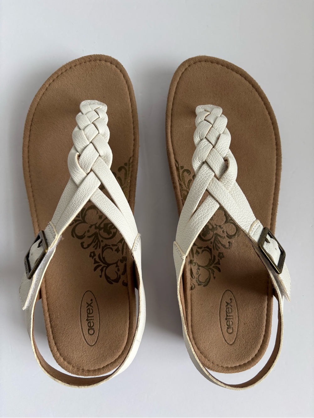 Aetrex Harper Braided Slingback Thong Arch Support Sandals White 9.5 - Picture 3 of 12